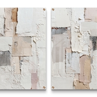 תמונת זכוכית זוגית אבסטרקטית בגווני שמנת ואבן בהדפסה חלקה ומינימליסטית