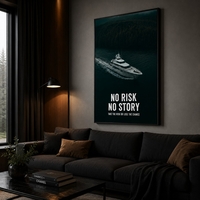 No Risk No Story – תמונת קנבס יאכטה מוטיבציונית למשרד יוקרתי | MT5664
