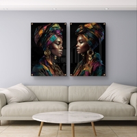 סט תמונות זכוכית זוגי עם דמות נשית בטורבן צבעוני בעיצוב דרמטי ויוקרתי