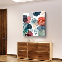 תמונת קנבס אבסטרקט צבעי מים עם צורות אורגניות בטורקיז, נייבי וקורל על רקע לבן