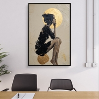 תמונת קנבס של דמות נשית אמנותית עם אלמנטים זהובים, בעיצוב מודרני ואלגנטי לבית