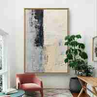 עמוד מונוכרום – תמונת קנבס אבסטרקט אנכית בשחור, לבן ושמנת | CR6541