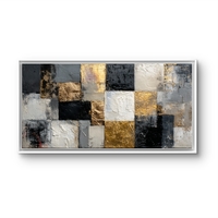 תמונת קנבס לרוחב בסגנון פסיפס מודרני בגווני שחור אפור ולבן עם פרטי זהב – תכשיט לבית