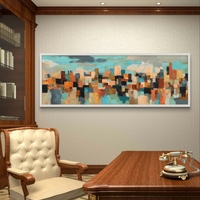 מטרופולין צבעוני – תמונת קנבס פנורמית אבסטרקטית בקו עירוני בגווני טורקיז, חמרה ושחור | CT4671