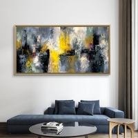 תמונת קנבס אבסטרקט עירוני – כתמי זהב וצהוב על רקע אפור ושחור | CJ6533