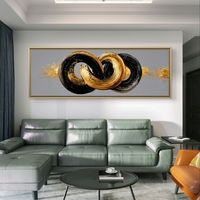 קשר אינסוף – תמונת קנבס פנורמית עם טבעות מכחול בשחור וזהב על רקע אפור | CT4673