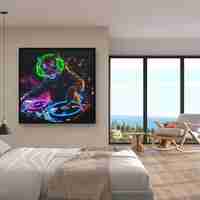 תמונת LED טיגריס DJ צבעוני – הדפס משודרג עם מריחות צבע, מופעלת על סוללות עם שלט רחוק - מידה 83*83