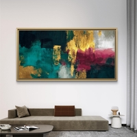 תמונת קנבס לרוחב בגווני טורקיז, זהב ובורדו בעיצוב אבסטרקט מודרני – תכשיט לבית