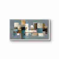 תמונת קנבס לרוחב בסגנון אבסטרקט גאומטרי בגווני כחול ובז’ לעיצוב הבית