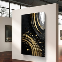 מעגלי זהב על שחור – תמונת קנבס אבסטרקט יוקרתית בשחור, לבן וזהב | DC4473