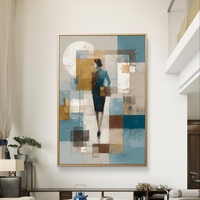 דמות בין בלוקים – תמונת קנבס אבסטרקט מודרנית בכחול, זהב ולבן | CY1211