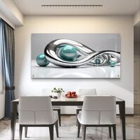 אינסוף כרום – תמונת זכוכית אבסטרקטית עם קימורי כסף וכדורי טורקיז | GP1391