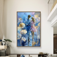 הליכה רומנטית בכחול – תמונת קנבס זוגית בגווני כחול, ורוד וזהב | CY1215