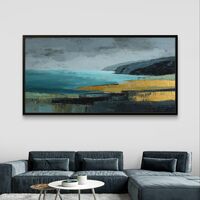 תמונת קנבס נוף ים אבסטרקטי בכחול וזהב – קנבס לסלון לרוחב--דגם CC4561