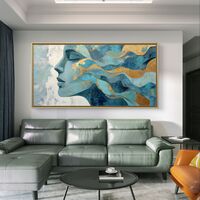 הדמיית סלון עם קנבס יוקרתי בטורקיז וזהב, מראה מודרני ונקי