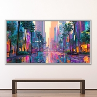 תמונת קנבס אורבנית צבעונית עם רחוב רטוב והשתקפויות ניאון בגווני טורקיז, ורוד וכתום – NEXTGEN BY BAR