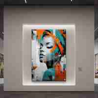 תמונת זכוכית פורטרט מודרני בגווני טורקיז וכתום עם הדפסה חלקה ללא תבליט – תכשיט לבית