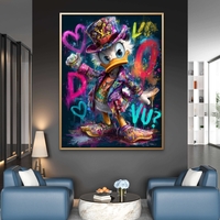 תמונת קנבס צבעונית בסגנון גרפיטי אורבני עם דמות מאוירת וצבעים עזים לעיצוב מודרני לבית