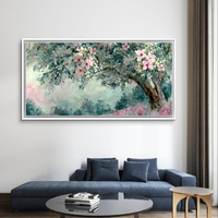 תמונת קנבס פריחת אביב רומנטית – ענפי פרחים בגווני ירוק ופודרה | CJ6532