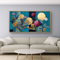 גן הזהב הבוטני – תמונת קנבס פרחים וזהב על רקע טורקיז | CY4512