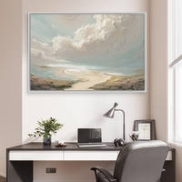 תמונת קנבס של חוף טבעי עם שמיים בתכלת-קרם ועננים מסתחררים – NEXTGEN BY BAR