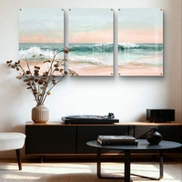 שלשת תמונות זכוכית חוף פסטלי בגווני טורקיז, שמנת ואפרסק – דגם GG5471