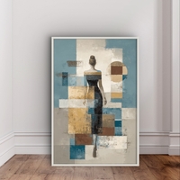 תמונת קנבס של דמות נשית מאחור בסגנון אבסטרקט גאומטרי בגוונים רגועים