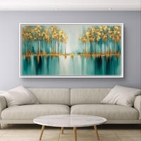 אגם זהב – תמונת קנבס עצים מוזהבים מעל השתקפות טורקיז רגועה | CK7122