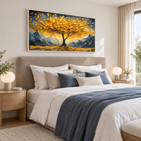 תמונת קנבס פרימיום עץ זהוב מול הרים דרמטיים | דגם PR1283