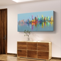 תמונת קיר אבסטרקטית הדפסה חלקה לא תבליט עם נוף עיר