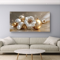 פרחי פנינה וזהב על זכוכית – תמונת זכוכית אלגנטית בגווני שמנת וזהב | GX4173