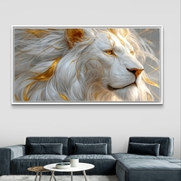 תמונת קנבס לרוחב של אריה לבן עם נגיעות זהב בעיצוב יוקרתי לעיצוב הבית