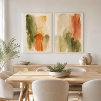 זוג תמונות קנבס אבסטרקט אקוורל בירוק וכתום | דגם SR106