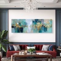 קנבס מודרני גדול עם אפקט שכבות צבע וזהב במרכז.