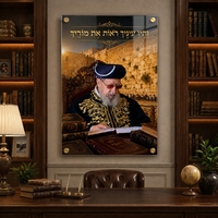 והיו עיניך רואות את מוריך – תמונת זכוכית רבנית עם ספייסרים מוזהבים | RG451