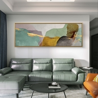 תמונת קנבס אבסטרקטית בגווני מנטה, בז׳, חום וזהב עם קו זהב דק