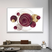 מעגלים גיאומטריים בבורדו וזהב – תמונת קנבס אבסטרקטית מודרנית | CP4522