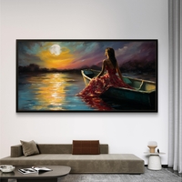ירח על המים – תמונת קנבס אישה בסירה באווירה רומנטית לילית | CK7125