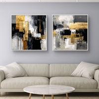 זוג תמונות קנבס מרובעות אבסטרקט שחור זהב לסלון מודרני