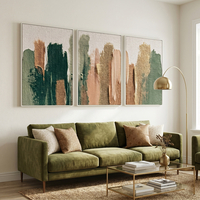 שלשת תמונות קנבס אבסטרקטיות בגווני ירוק זית, בז׳ וזהב – דגם TA1363