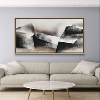 תמונת קנבס לרוחב בעיצוב אבסטרקט גאומטרי בגווני שחור, אפור ושמנת בסגנון מינימליסטי