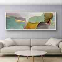 תמונת קנבס אבסטרקטית בגווני מנטה, בז׳, חום וזהב עם קו זהב דק