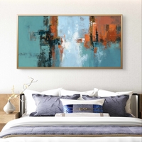 תמונת קנבס אבסטרקט בטורקיז וחלודה עם טקסטורות שכבתיות וקונטרסט מודרני