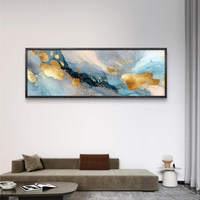 תמונת קנבס פנורמית בגווני כחול עם כתמי זהב בהדפסה חלקה – תכשיט לבית