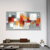 תמונת קנבס לרוחב בהדפסה חלקה עם צורות אבסטרקטיות בגווני אפור, לבן וכתום, בעיצוב מודרני ואלגנטי לבית.