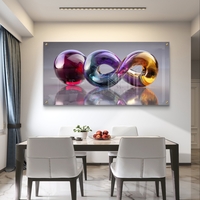 תמונת זכוכית לרוחב עם צורות אבסטרקטיות זורמות בגווני כחול, סגול וזהב בעיצוב מודרני יוקרתי