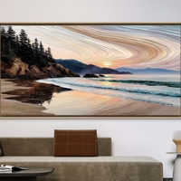 תמונת קנבס של שקיעה בחוף עם קווים גרפיים רכים, הדפסה חלקה NEXTGEN BY BAR