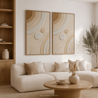 זוג תמונות קנבס אבסטרקט גאומטרי בגווני בז׳ ושמנת | דגם NC772