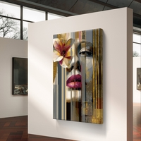 דיוקן נשי עם פרח וצבעי זהב – תמונת קנבס מודרנית יוקרתית | DX5114