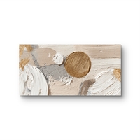 הדמיית סלון עם תמונת קנבס אבסטרקט בהיר בזהב ובז’, מראה נקי ומודרני